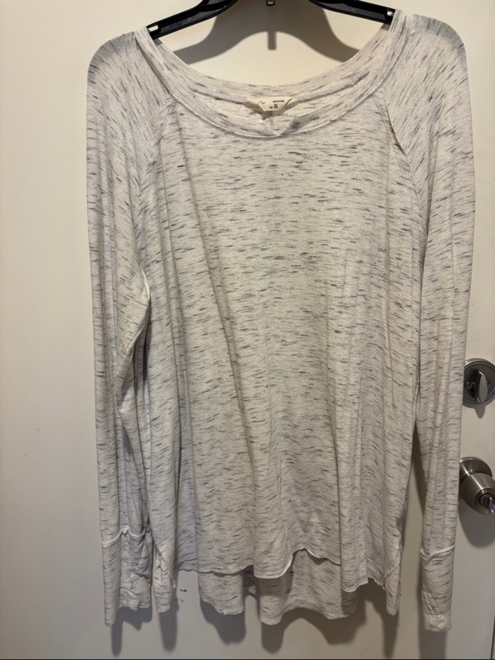 Space Dye Tee Long Sleeve Top - White with Gray Speckle